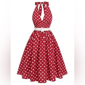 NWT Retro Stage RED 1950S POLKA DOT HALTER DRESS 2X